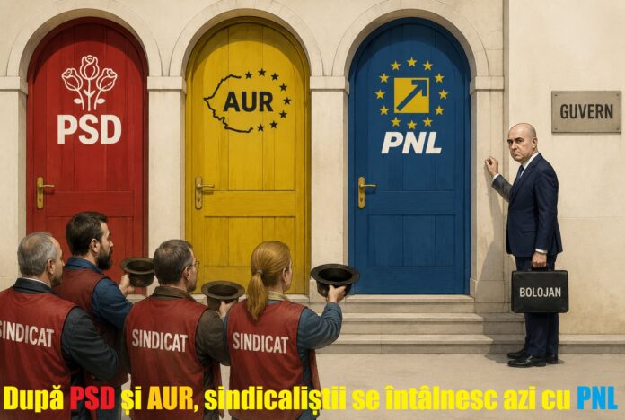 Sindicalisti Guvern PNL.jpg Sindicatele pregătesc un mare fâs: grevă împotriva unui proiect de lege care nici măcar nu a ajuns în dezbaterea Parlamentului. PSD își umflă mușchii împotriva propriului proiect